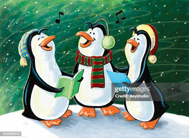 christmas singing penguins - christmas carol stock pictures, royalty-free photos & images