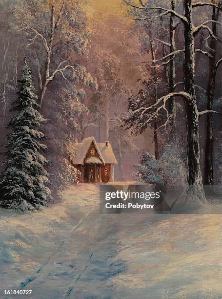 winter twilight - frozen window stock illustrations