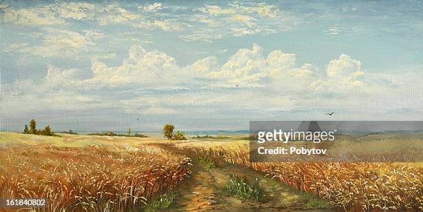 plant of wheat - painting stock illustrations