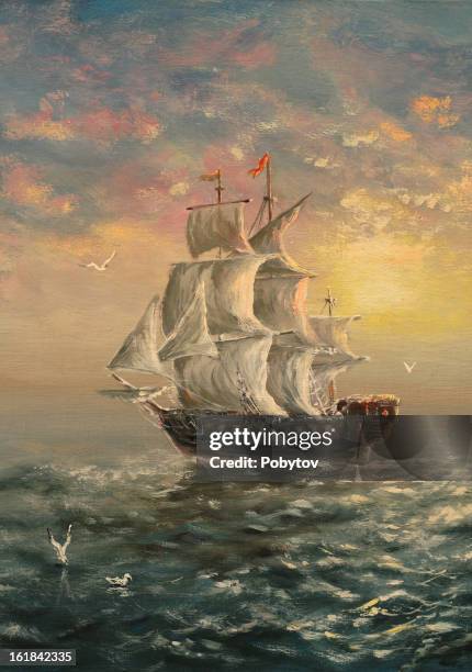 ilustraciones, imágenes clip art, dibujos animados e iconos de stock de blanco sails - pirate ship