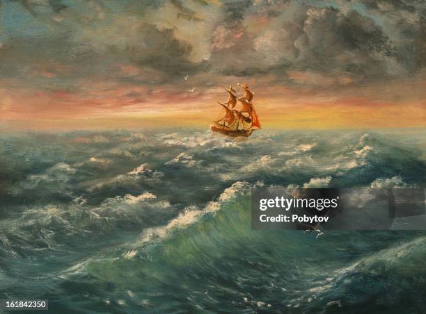 seagull - sailboat storm stock illustrations