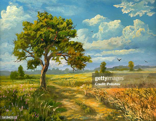 road in a field - meadow stock illustrations