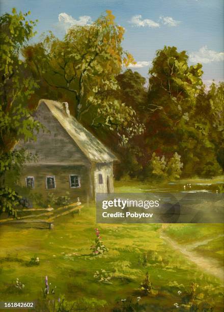 summer residence - small canvas paintings stock illustrations