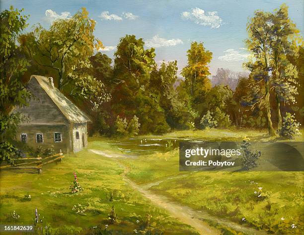 stockillustraties, clipart, cartoons en iconen met summer residence - kleine boom