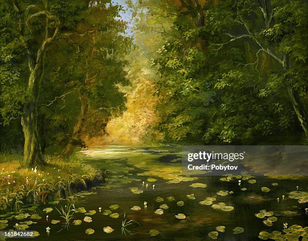 overgrown pond - pond stock illustrations