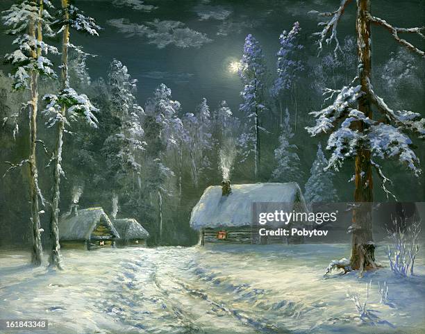 winter country - pine forest stock illustrations