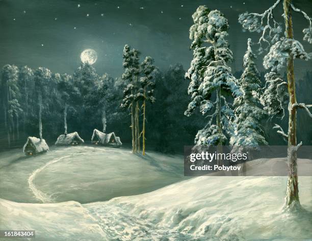 the winter moon - dark forest stock illustrations