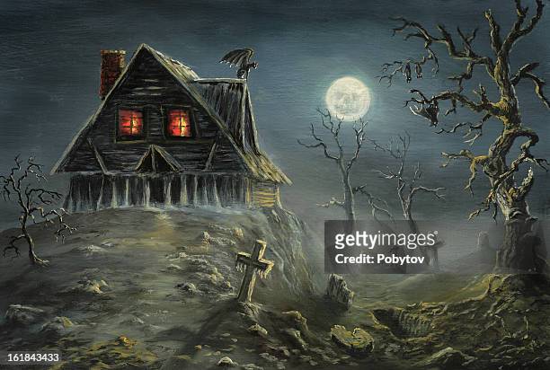 halloween horror - vintage house stock illustrations