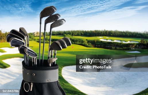Golf Club And Bag With Fairway Background - XXLarge Golf Club And Bag With Fairway Background - XXLarge