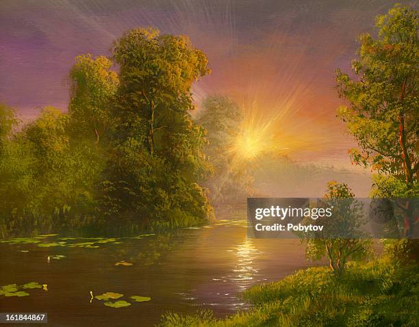 spring sunset - fall tree road stock illustrations