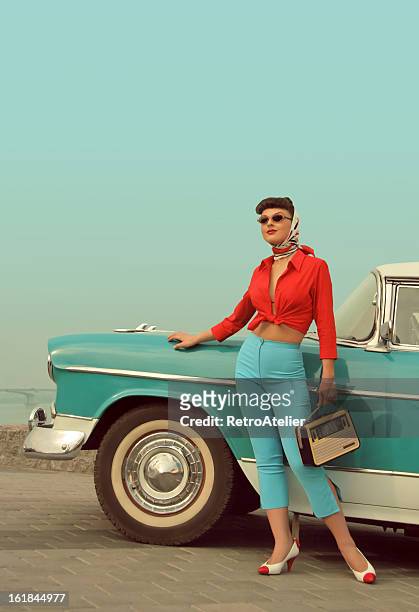 i am back! - vintage pin up girl stock pictures, royalty-free photos & images