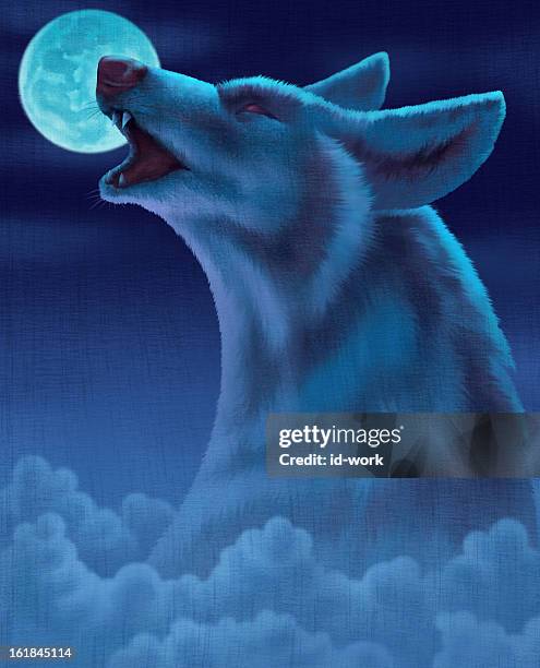 ilustrações de stock, clip art, desenhos animados e ícones de lobo uivando - wolf moon