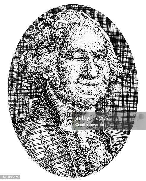 george washington smiles and winks from his picture on money - wig stock illustrations