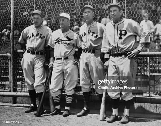 National League All Star players Bill Terry , First Baseman for the New York Giants, Frankie Frisch Second Baseman for the St Louis Cardinals, Travis...
