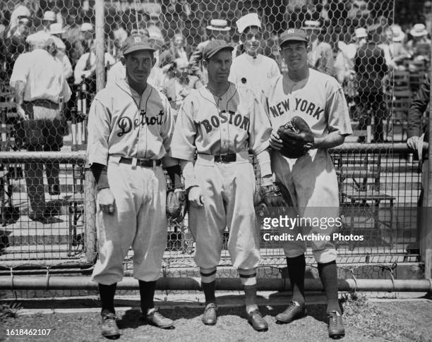 American League All Star players Mickey Cochrane , Catcher for the Detroit Tigers, Rick Ferrell , Catcher for the Boston Red Sox and Bill Dickey ,...