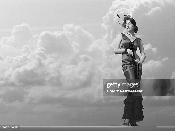 elegant fashion model in a classic film noir style. - 1940s fashion stock pictures, royalty-free photos & images