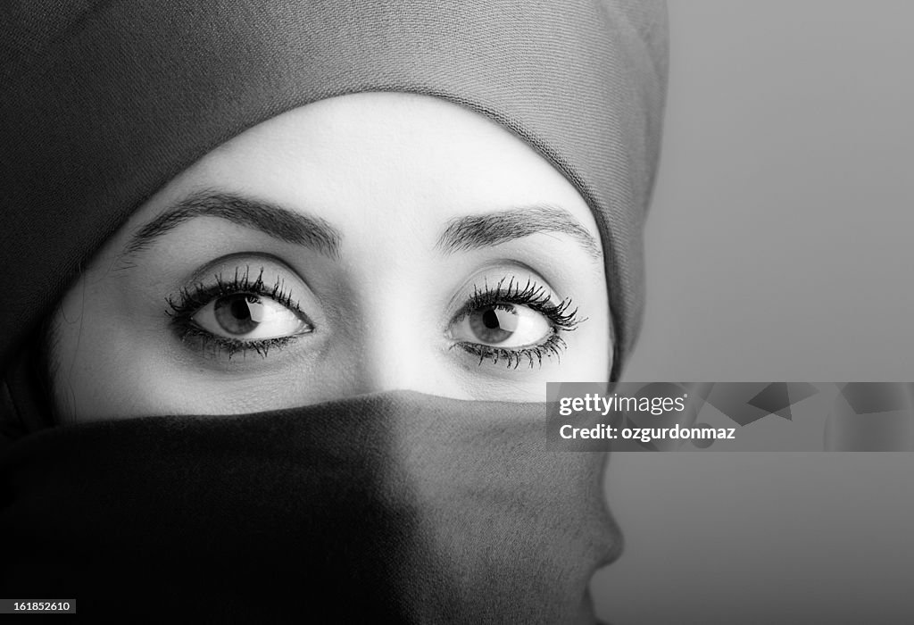 Young woman wearing hijab, close-up, portrait