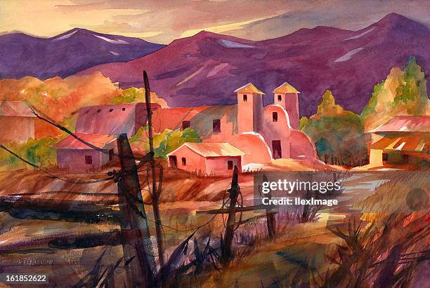 mexican village - fine art painting stock illustrations