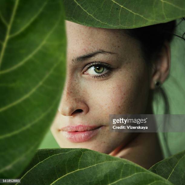 green sight - beautiful nature face stock pictures, royalty-free photos & images