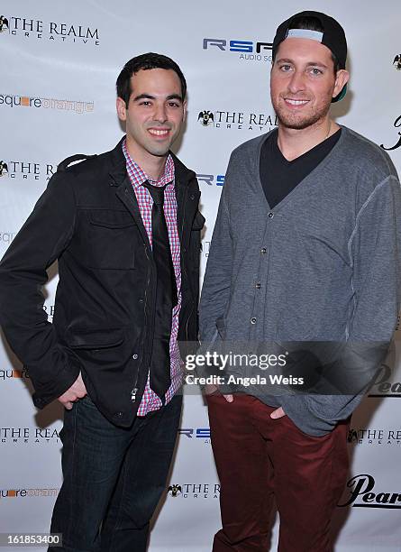 Oscar Pelaez and Oren Agman attend The Realm Creative red carpet premier party on February 16, 2013 in Los Angeles, California.