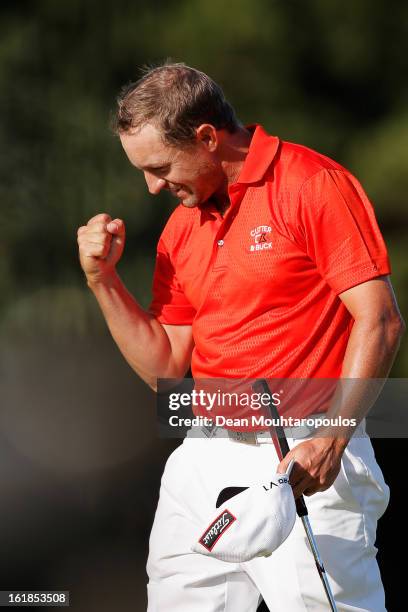 Darren Fichardt of South Africa celebrates after he wins the Africa Open at East London Golf Club on February 17, 2013 in East London, South Africa.