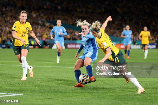 Lauren Hemp of England scores her team's second goal during the FIFA Women's World Cup Australia & New Zealand 2023 Semi Final match between...