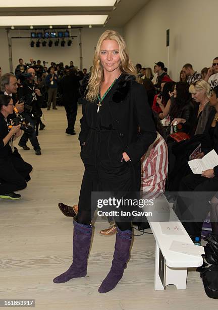 Jodie Kidd attends the Vivienne Westwood Red Label show during London Fashion Week Fall/Winter 2013/14 at the Saatchi Gallery on February 17, 2013 in...