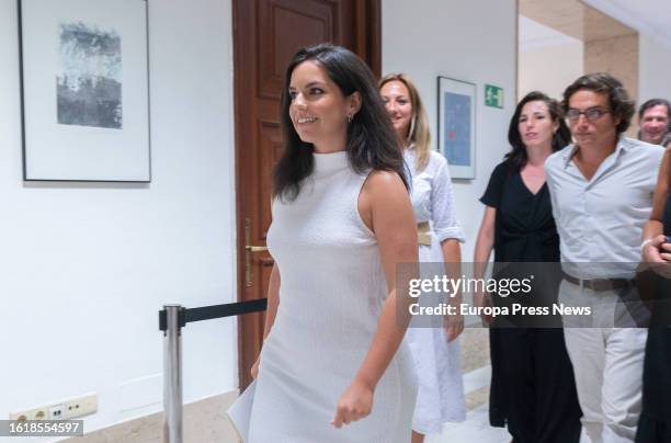 The new Vox spokeswoman in Congress, Pepa Millan, on her arrival to present her credentials in Congress, on 16 August, 2023 in Madrid, Spain. The...