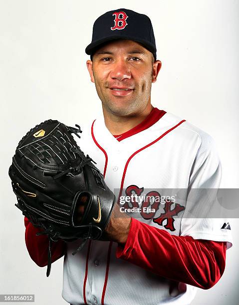 Alfredo Aceves of the Boston Red Sox poses for a portrait on February 17, 2013 at JetBlue Park at Fenway South in Fort Myers, Florida.