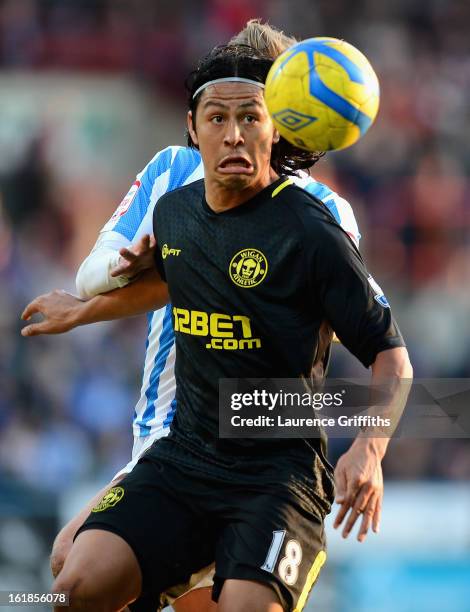 Roger Espinoza of Wigan Athletic in action during the FA Cup with Budweiser Fifth Round match between Huddersfield Town and Wigan Athletic at John...