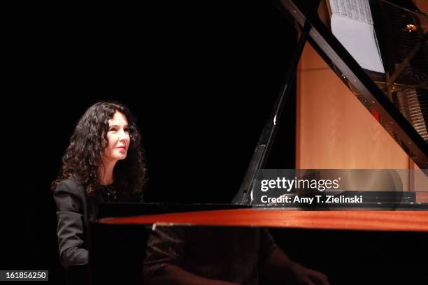 French concert pianists Katia Labeque rehearses with her sister Marielle Labeque and the Kalakan Trio on percussion Ravel's 'Bolero' arrangement for...