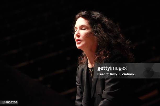 French concert pianists Katia Labeque rehearses with her sister Marielle Labeque and the Kalakan Trio on percussion Ravel's 'Bolero' arrangement for...