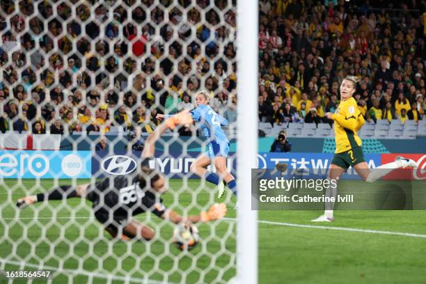 Alessia Russo of England scores her team's third goal past Mackenzie Arnold of Australia during the FIFA Women's World Cup Australia & New Zealand...