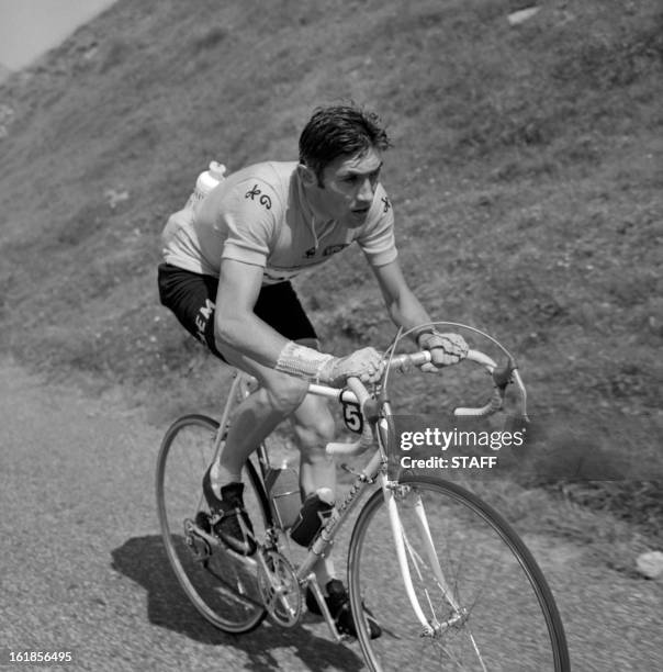 Belgian Eddy Merckx rides uphill in the Col de l'Aubisque during the 17th stage of the Tour de France between Luchon and Mourenx on July 15, 1969....