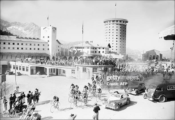 Picture taken in Sestriere, Itlay shows departure of the 12th stage of the Tour de France in 1952. Fausto Coppi won the Tour de France for the second...