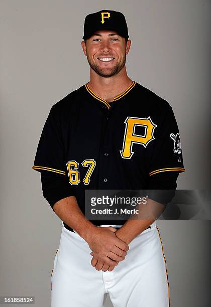 Pitcher Hunter Strickland of the Pittsburgh Pirates poses for a photo during photo day at Pirate City on February 17, 2013 in Bradenton, Florida.