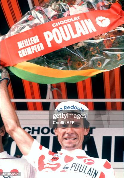 Bernard Vallet, wearing the red and white Polka Dot Jersey of the