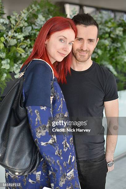 Natalie Hand and Kinder Aggugini attend the Kinder Aggugini salon show during London Fashion Week Fall/Winter 2013/14 on February 17, 2013 in London,...