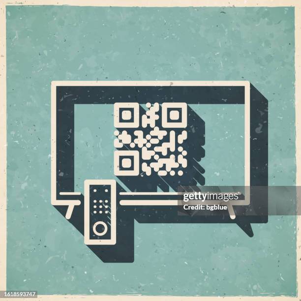 tv with qr code. icon in retro vintage style - old textured paper - qr code icon editable stroke stock illustrations