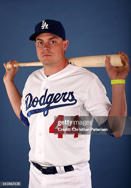 Dallas McPherson of the Los Angeles Dodgers poses for a portrait during spring training photo day at Camelback Ranch on February 17, 2013 in...