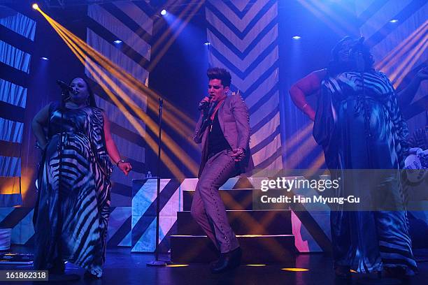 Singer Adam Lambert performs onstage at Uniqlo-AX Hall on February 17, 2013 in Seoul, South Korea.