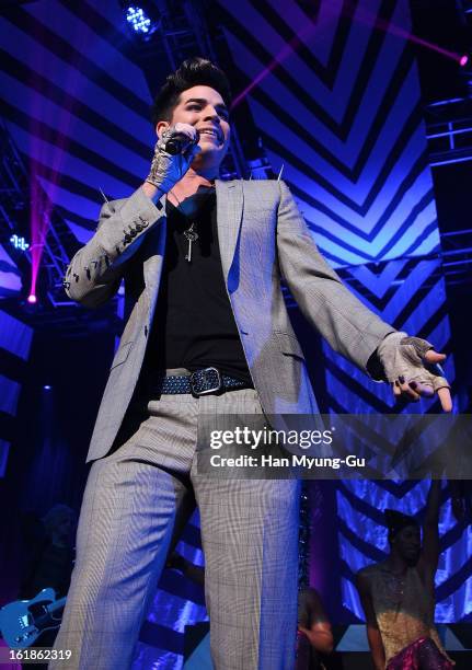 Singer Adam Lambert performs onstage at Uniqlo-AX Hall on February 17, 2013 in Seoul, South Korea.