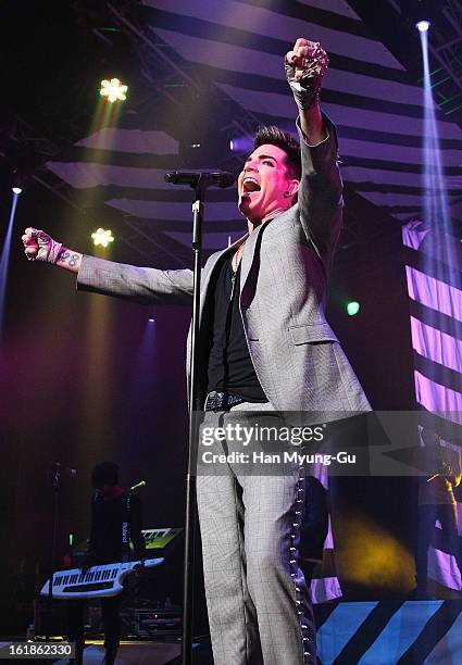 Singer Adam Lambert performs onstage at Uniqlo-AX Hall on February 17, 2013 in Seoul, South Korea.