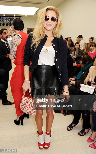 Chelsea Leyland attends the Vivienne Westwood Red Label show during London Fashion Week Fall/Winter 2013/14 at the Saatchi Gallery on February 17,...