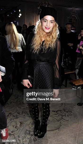 Chelsea Leyland attends the Moschino cheap&chic show during London Fashion Week Fall/Winter 2013/14 at The Savoy Hotel on February 16, 2013 in...