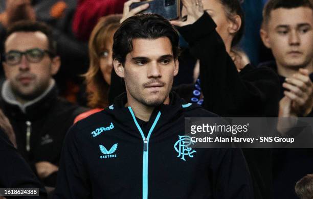 Rangers Ianis Hagi watches on during a UEFA Champions League play-off round first leg match between Rangers and PSV Eindhoven at Ibrox Stadium,...