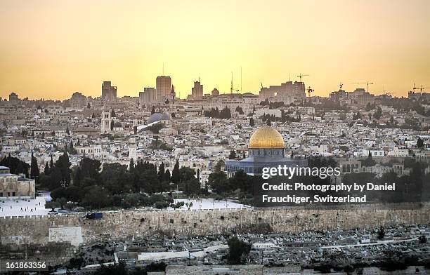 jerusalem after sunset - jerusalem aerial stock pictures, royalty-free photos & images
