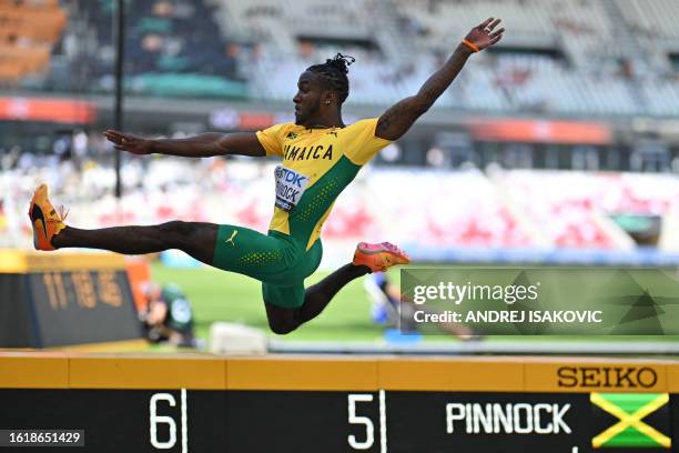 Jamaica's Wayne Pinnock competes in the men's long jump qualification during the World Athletics Championships at the National Athletics Centre in...