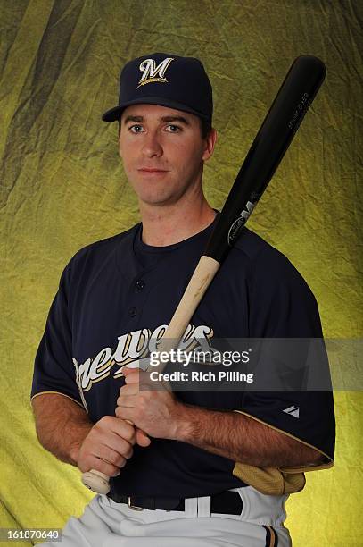 Taylor Green of the Milwaukee Brewers is seen during MLB photo day on February 17, 2013 at the Maryvale Baseball Park in Maryvale, Arizona.