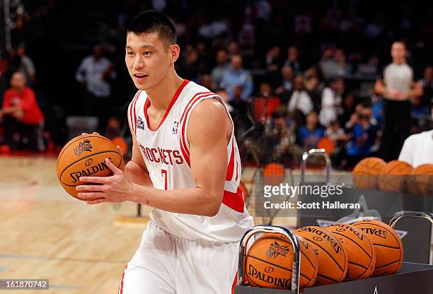 Jeremy Lin of the Houston Rockets competes during the Taco Bell Skills Challenge part of 2013 NBA All-Star Weekend at the Toyota Center on February...